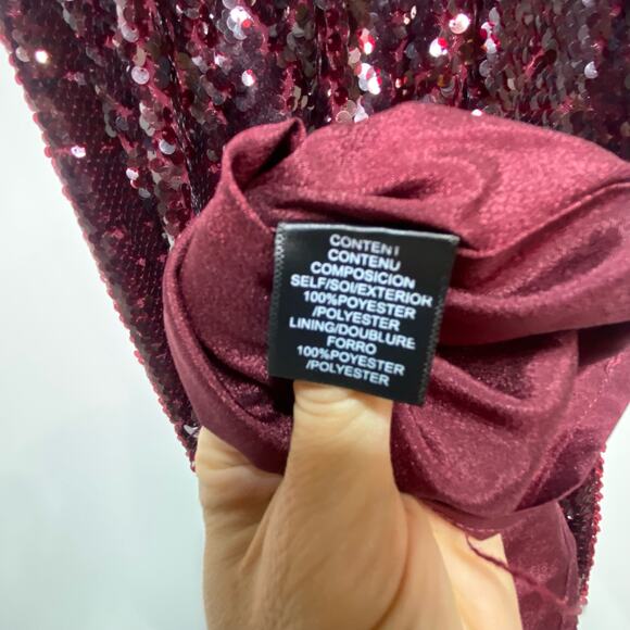Wayf Burgundy Sequin the Savannah Blouson Paillette Evening Dress S - Picture 6 of 11